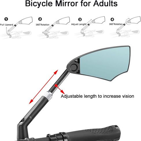 مرآة الدراجة، مرايا الدراجة للمقود، تدور 360 درجة بعدسات مضادة للوهج، مرآة رؤية خلفية آمنة لركوب الدراجات in Kuwait