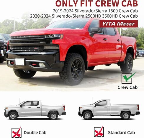خطوات جانبية من YITAMOTOR لسيارة 2019-2024 Chevy Silverado/GMC Sierra 1500، 2020-2024 2500HD 3500HD - قضبان Nerf مطلية بمسحوق أسود in Saudi Arabia