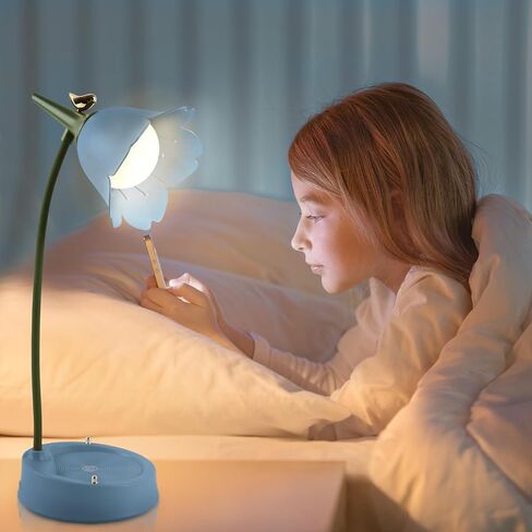 مصباح زهرة، مصباح مكتب LED قابل للتعتيم للأطفال مع 3 درجات حرارة ألوان، مصباح مكتب قابل لإعادة الشحن مع مستشعر يعمل باللمس وذراع مرن، مصباح بجانب السرير USB للقراءة والتعلم (أزرق) in Saudi Arabia