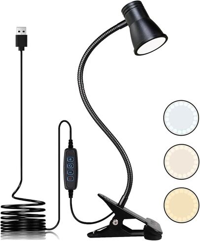 USB LED مصباح مكتبي بمشبك على ضوء القراءة، 3 أوضاع إضاءة 10 مستويات سطوع خافتة للضوء لسرير النوم اللوح الأمامي للسرير، مصباح رقبة مرن قابل للتعديل، مثالي لدراسة العمل in Kuwait