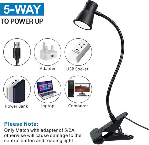 USB LED مصباح مكتبي بمشبك على ضوء القراءة، 3 أوضاع إضاءة 10 مستويات سطوع خافتة للضوء لسرير النوم اللوح الأمامي للسرير، مصباح رقبة مرن قابل للتعديل، مثالي لدراسة العمل in Kuwait