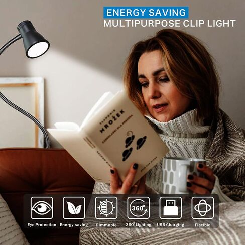 USB LED مصباح مكتبي بمشبك على ضوء القراءة، 3 أوضاع إضاءة 10 مستويات سطوع خافتة للضوء لسرير النوم اللوح الأمامي للسرير، مصباح رقبة مرن قابل للتعديل، مثالي لدراسة العمل in Kuwait