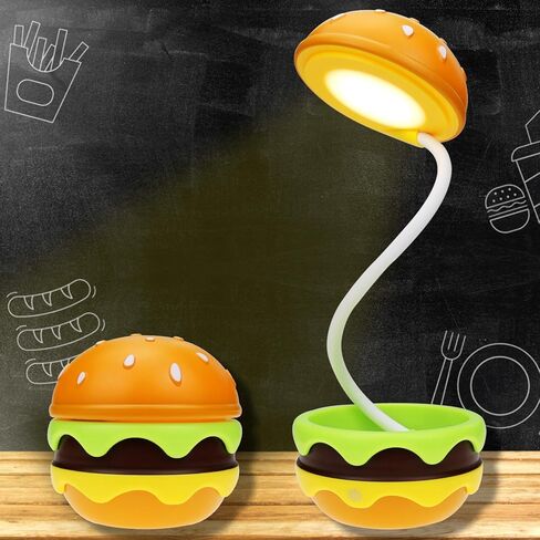 Cute Desk Lamp for Kids, Rechargeable Hamburger Small Desk Lamps with Adjustable Neck Dimmable Touch Switch, Nursery Night Lights, Kawaii Desk Accessories, Kawaii Room Decor for Boys Girls Gifts in Kuwait
