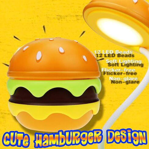 Cute Desk Lamp for Kids, Rechargeable Hamburger Small Desk Lamps with Adjustable Neck Dimmable Touch Switch, Nursery Night Lights, Kawaii Desk Accessories, Kawaii Room Decor for Boys Girls Gifts in Kuwait