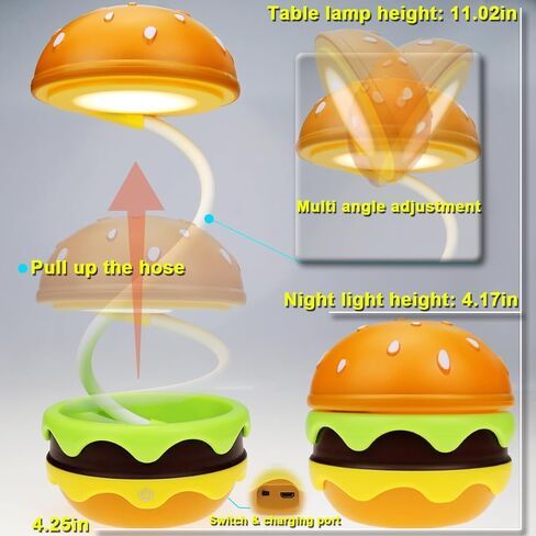 Cute Desk Lamp for Kids, Rechargeable Hamburger Small Desk Lamps with Adjustable Neck Dimmable Touch Switch, Nursery Night Lights, Kawaii Desk Accessories, Kawaii Room Decor for Boys Girls Gifts in Kuwait