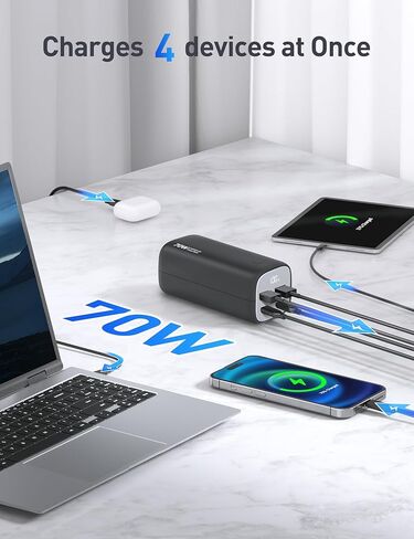 شاحن كمبيوتر محمول محمول من evatronic، بنك طاقة 20000 مللي أمبير في الساعة 70 وات شحن سريع 4 منافذ USB C PD 3.0 حزمة بطارية مع شاشة رقمية لأجهزة MacBook وDell XPS وHP وSamsung وiPhone 15 14 13 وSteam Deck in Kuwait