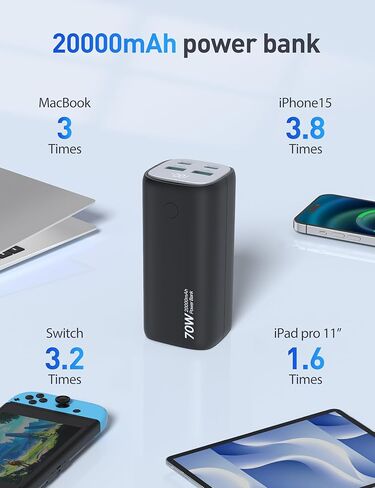 شاحن كمبيوتر محمول محمول من evatronic، بنك طاقة 20000 مللي أمبير في الساعة 70 وات شحن سريع 4 منافذ USB C PD 3.0 حزمة بطارية مع شاشة رقمية لأجهزة MacBook وDell XPS وHP وSamsung وiPhone 15 14 13 وSteam Deck in Kuwait