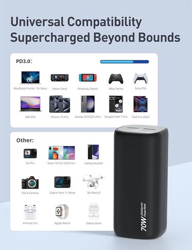 شاحن كمبيوتر محمول محمول من evatronic، بنك طاقة 20000 مللي أمبير في الساعة 70 وات شحن سريع 4 منافذ USB C PD 3.0 حزمة بطارية مع شاشة رقمية لأجهزة MacBook وDell XPS وHP وSamsung وiPhone 15 14 13 وSteam Deck in Kuwait