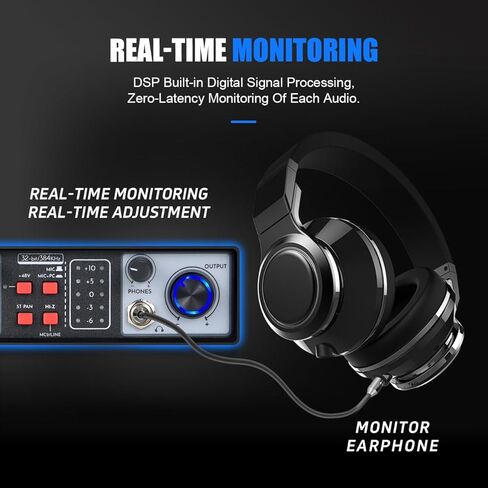 واجهة صوت USB MX02 (32 بت/ 384 كيلو هرتز) بطاقة صوت، طاقة فانتوم 48 فولت، مع مقبس سماعة الرأس، وحدة تحكم الإنتاج ووحدة التحكم في الاستوديو للتسجيل والإنتاج والبث الصوتي والجيتار in Kuwait