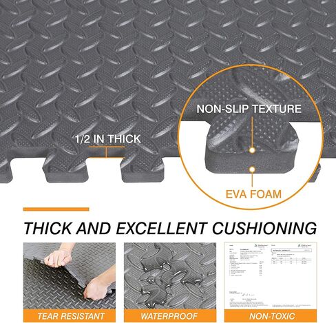 APM002GY-1 سجادات ألغاز من البلاط الإسفنجي المتشابك من Torin: سجادة رياضية EVA للأرضيات، سجادة لمعدات الصالة الرياضية المنزلية، 24 قدم مربع، سمك 1/2 بوصة، 6 بلاط، رمادي in Kuwait