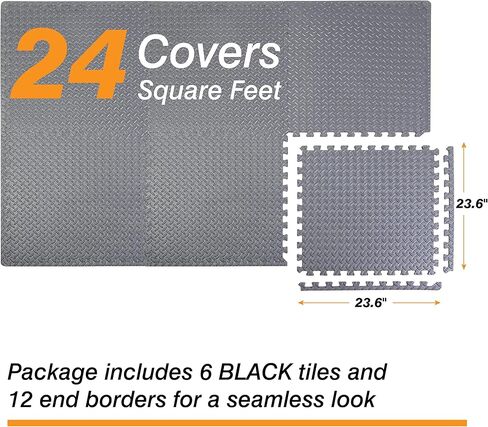 APM002GY-1 سجادات ألغاز من البلاط الإسفنجي المتشابك من Torin: سجادة رياضية EVA للأرضيات، سجادة لمعدات الصالة الرياضية المنزلية، 24 قدم مربع، سمك 1/2 بوصة، 6 بلاط، رمادي in Kuwait