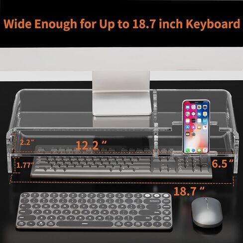 حامل شاشة أكريليك كبير مقاس 20 بوصة، حامل شاشة شفاف بطبقتين مع حامل هاتف مدمج، حامل شاشة أكريليك ممتاز مع مساحة تخزين لوحة المفاتيح in Kuwait