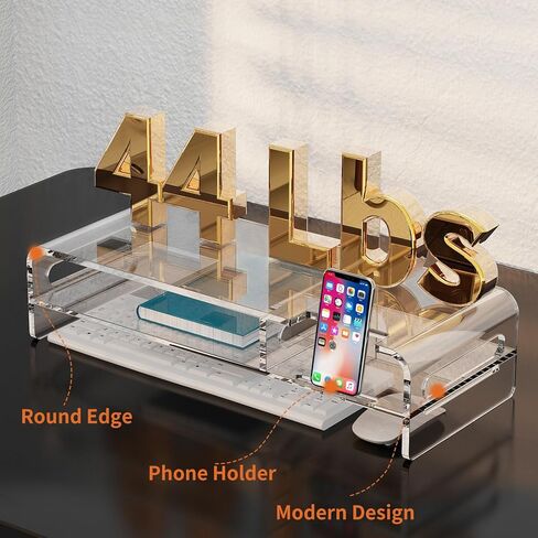 حامل شاشة أكريليك كبير مقاس 20 بوصة، حامل شاشة شفاف بطبقتين مع حامل هاتف مدمج، حامل شاشة أكريليك ممتاز مع مساحة تخزين لوحة المفاتيح in Kuwait