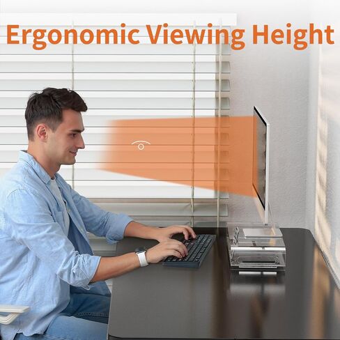 حامل شاشة أكريليك كبير مقاس 20 بوصة، حامل شاشة شفاف بطبقتين مع حامل هاتف مدمج، حامل شاشة أكريليك ممتاز مع مساحة تخزين لوحة المفاتيح in Kuwait