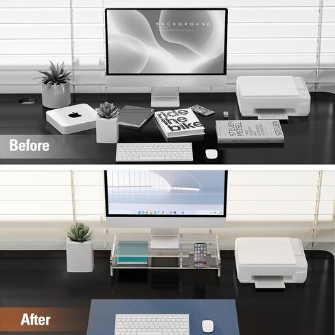 حامل شاشة أكريليك كبير مقاس 20 بوصة، حامل شاشة شفاف بطبقتين مع حامل هاتف مدمج، حامل شاشة أكريليك ممتاز مع مساحة تخزين لوحة المفاتيح in Kuwait