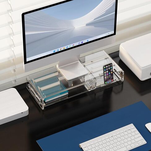 حامل شاشة أكريليك كبير مقاس 20 بوصة، حامل شاشة شفاف بطبقتين مع حامل هاتف مدمج، حامل شاشة أكريليك ممتاز مع مساحة تخزين لوحة المفاتيح in Kuwait