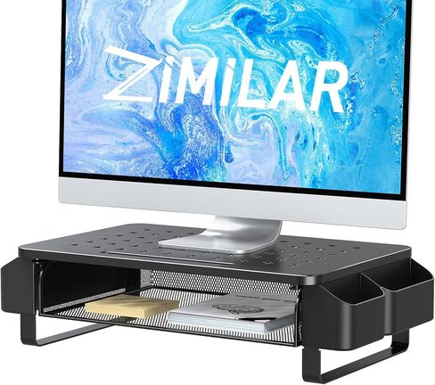 Zimilar Monitor Stand Riser with Drawer, Monitor Riser with Side Storage Pockets for Desk, Metal Monitor Stand for Laptop, PC Screen, Printer, iMac, Computer Monitor Stand for Home Office in Kuwait