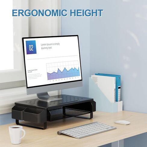 Zimilar Monitor Stand Riser with Drawer, Monitor Riser with Side Storage Pockets for Desk, Metal Monitor Stand for Laptop, PC Screen, Printer, iMac, Computer Monitor Stand for Home Office in Kuwait