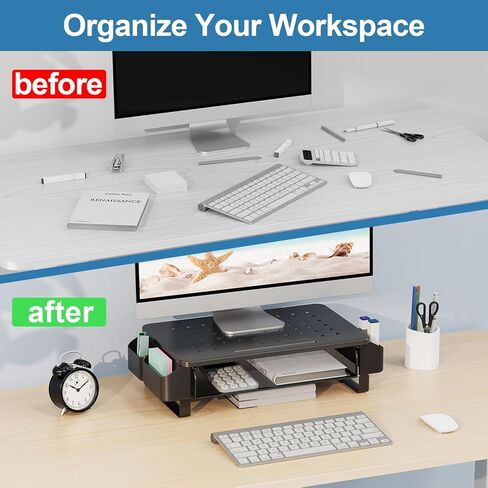 Zimilar Monitor Stand Riser with Drawer, Monitor Riser with Side Storage Pockets for Desk, Metal Monitor Stand for Laptop, PC Screen, Printer, iMac, Computer Monitor Stand for Home Office in Kuwait