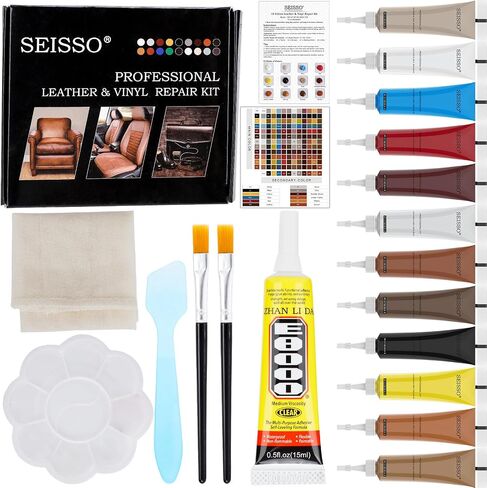12 Colors Leather Repair Kit - for Furniture Car Seats Couches Sofa Shoes Boat, Leather Dye Restore Scratches Tears Holes, Purses Jacket Leather Paint, Vinyl Repair Kit Bonded Leather Genuine Italian… in Saudi Arabia