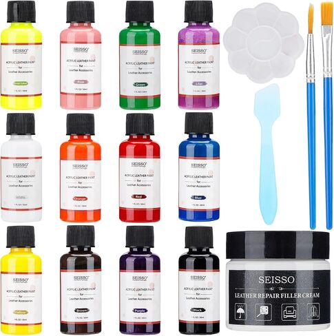 12 Colors Leather Repair Kit - for Furniture Car Seats Couches Sofa Shoes Boat, Leather Dye Restore Scratches Tears Holes, Purses Jacket Leather Paint, Vinyl Repair Kit Bonded Leather Genuine Italian… in Saudi Arabia