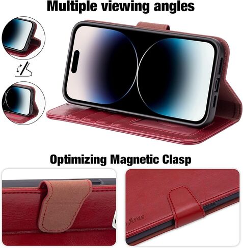 Arae Compatible with iPhone 14 Wallet Case with Card Holder and Wrist Strap Wallet Flip Cover for iPhone 14 6.1inch, Black in Kuwait