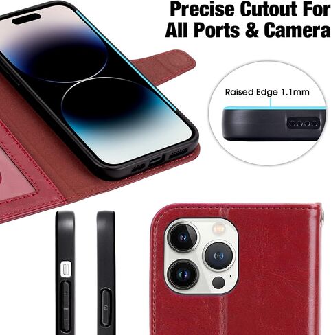 Arae Compatible with iPhone 14 Wallet Case with Card Holder and Wrist Strap Wallet Flip Cover for iPhone 14 6.1inch, Black in Kuwait