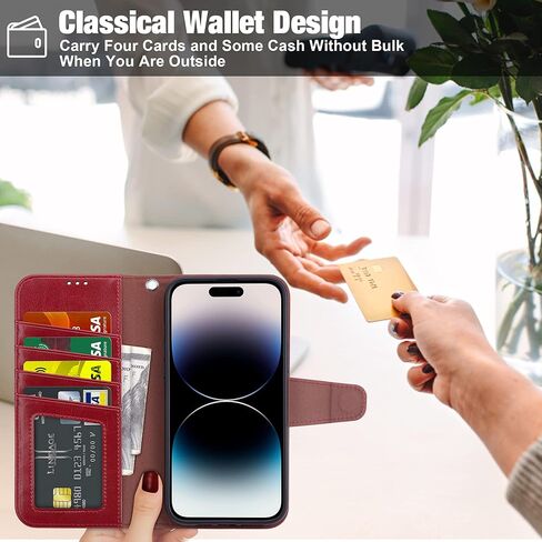 Arae Compatible with iPhone 14 Wallet Case with Card Holder and Wrist Strap Wallet Flip Cover for iPhone 14 6.1inch, Black in Kuwait