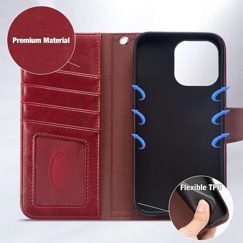 Arae Compatible with iPhone 14 Wallet Case with Card Holder and Wrist Strap Wallet Flip Cover for iPhone 14 6.1inch, Black in Kuwait