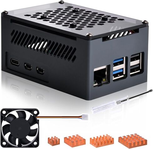 حافظة ألومنيوم GeeekPi لـ Raspberry Pi 5، مع مروحة 4010 PWM ومبددات حرارة نحاسية لـ Raspberry Pi 5، تدعم المبرد النشط الرسمي Raspberry Pi 5، X1000/X1001/X1003/N04/N05 PCIe الطرفية in Kuwait