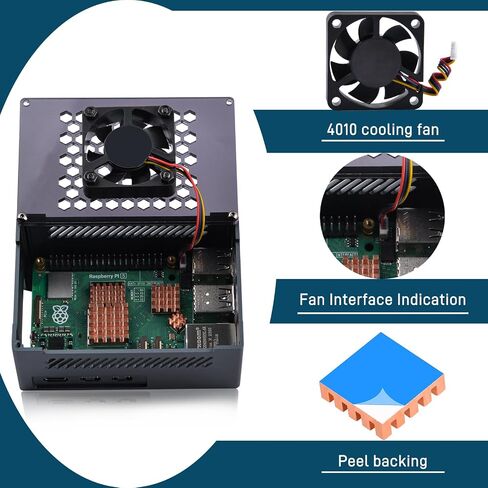 حافظة ألومنيوم GeeekPi لـ Raspberry Pi 5، مع مروحة 4010 PWM ومبددات حرارة نحاسية لـ Raspberry Pi 5، تدعم المبرد النشط الرسمي Raspberry Pi 5، X1000/X1001/X1003/N04/N05 PCIe الطرفية in Kuwait