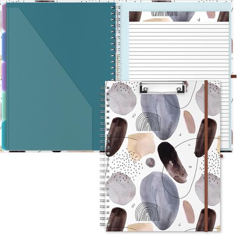 Hongri Clipboard Folio with Refillable Lined Notepad, Clipboards with 5 A4 Folders Storage 10 Pockets, Spiral Clip Board Portfolio, Size 12.8" x 9.7", Office Supplies, School Supplies, Abstract Art in Kuwait