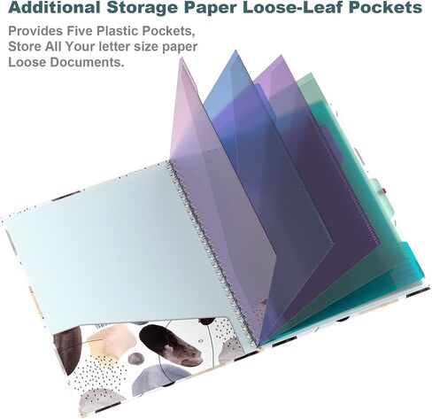 Hongri Clipboard Folio with Refillable Lined Notepad, Clipboards with 5 A4 Folders Storage 10 Pockets, Spiral Clip Board Portfolio, Size 12.8" x 9.7", Office Supplies, School Supplies, Abstract Art in Kuwait