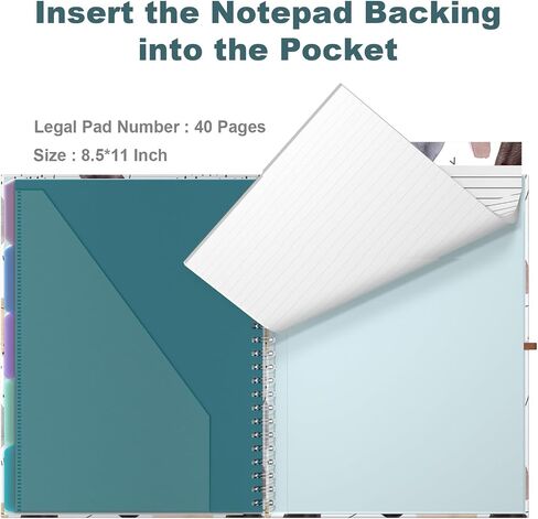 Hongri Clipboard Folio with Refillable Lined Notepad, Clipboards with 5 A4 Folders Storage 10 Pockets, Spiral Clip Board Portfolio, Size 12.8" x 9.7", Office Supplies, School Supplies, Abstract Art in Kuwait