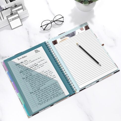 Hongri Clipboard Folio with Refillable Lined Notepad, Clipboards with 5 A4 Folders Storage 10 Pockets, Spiral Clip Board Portfolio, Size 12.8" x 9.7", Office Supplies, School Supplies, Abstract Art in Kuwait