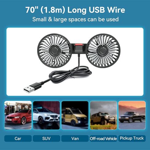 مروحة سيارة OATSBASF، مروحة سيارة USB لركاب المقعد الخلفي مروحة مقعد السيارة المحمولة، مسند رأس 2 بوصة 360 درجة دوران المقعد الخلفي للسيارة مروحة هواء تبريد مع تنظيم ثلاث سرعات للمركبات، سيارات الدفع الرباعي، RV، القارب in Kuwait