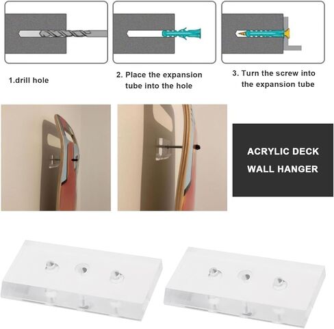 2pcs Acrylic Wall Deck Hanger Acrylic Skateboard Wall Mount Bracket Skateboard Wall Hanger Acrylic Wall Deck Holder Wall Decoration Hanger, Transparent in Saudi Arabia