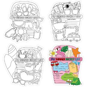 My Summer Bucket List Activity Poster for Kids-36Pcs Bulk Color Your Own Summer Bucket List Personalized Vacation Break Ideas Checklist Coloring Poster for Students End of School Year Gift Supplies