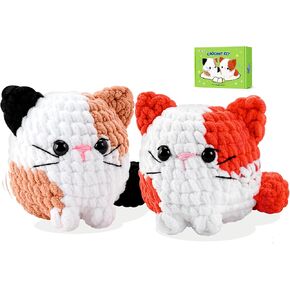 طقم Cat Crochet للمبتدئين 2pcs Cats Crochet Kits للأطفال البالغين ، مجموعة كروشيه بداية مع دروس فيديو خطوة بخطوة ، وكروشيت مجموعات الحياكة مجموعة DIY Craft تعلم مجموعات الكروشيه للبالغين
