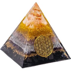 Obsidian Orgone Pyramid 2.3 in x 2.8 in|Natural Crystals for Healing|Luck|Meditation Pyramid|Resin Based Orgone Generator|Crystal Pyramid Chakra Stone Pyramid Crystal|orgonite Pyramids