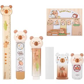 7 PCS CUTE CAPYBARA STANTERY SET SCARON SCROON SCHOOL SESSOPIES KAWAII بما في ذلك الممحاة القلم رصاص شرح حاكم مذكرات مذكرات مذكرات الغراء (CAPYBARA-3)