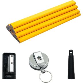 12 Pcs Yellow Carpenter Pencils set,7 Inches Woodworking Construction Pencils with Pencil Sharpener and Retractable Pencil Holder for Construction Worker,Contractor Carpentry