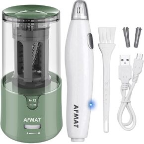 Afmat Electric Pency Sharpener لأقلام الرصاص الملونة ، التوقف التلقائي ، طقم Electric Super Sharp & Fast ، Afmat Electric ، 140 إعادة تعبئة ممحاة ، محايات كهربائية قابلة للشحن للصياغة ، الرسم ، الحرف ، الفنون