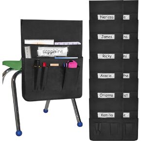 جيوب كرسي للفصول الدراسية 12 حزمة 15 × 19 بوصة Buddy Buddy Pocket Pocket Pocket Organizer Storage Student With Lable Slot for Classroom Ristergarten Home