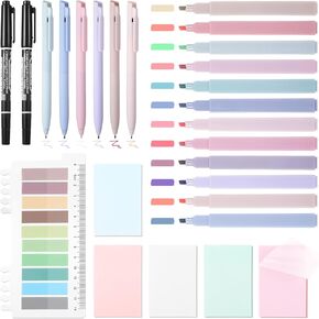 Book Annotation Kit, Bible Study Supplies, Book Annotation Supplies, Include 12 No Bleed Aesthetic Highlighters & 6 Colored Gel Pens, 5 Transparent Sticky Notes, 2 Double-ended Marker Pens, Index Tabs