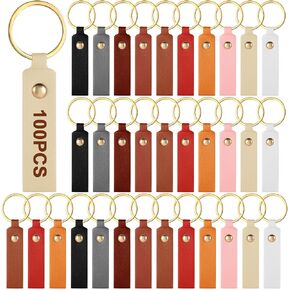 100 PCS PU Leather Keychain Blanks ، فراغات نقش DIY ، سلاسل رئيسية حديثة مع حلقات رئيسية ، 10 ألوان
