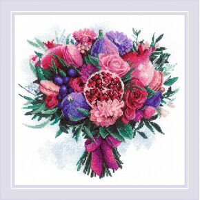 RIOLIS - Fruitful Bouquet 2230, Cross Stitch Kits 9¾"x9¾, Cross Stitch Kits for Adults, Counted Cross Stitch Kits, Embroidery Kit for Beginners & Advanced, Floral Crossstitching Kits