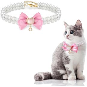Howwfaly Dog Pearl Collar و Cat Princess Bow Pow Roldars Netlace Netlace Stainnable Steeldable Feth