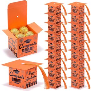 KPOSIYA Graduation Cap Gift Boxes with Tassel, 32pcs Class of 2025 Graduation Party Favors Candy Boxes, Small Treat Box for 2025 Grad Table Centerpieces Decorations（Silver,Blue）