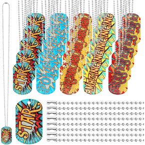 60 Pack Hero Party Favor Dog Tag Necklaces Hero Birthday Dog Tag Party Supplies Acrylic Include 30 Tags 30 70 cm Long Chains for Celebration Gift